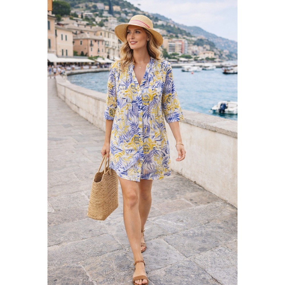 Club Z Cotton Floral Tunic Dress Size L Boho Tropical Beach Coverup Coastal